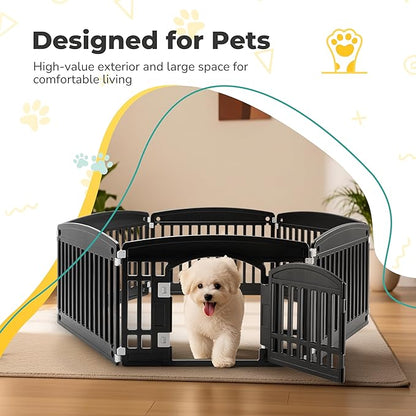 24" Plastic Dog Playpen 6-Panel Durable Pet Playpen for Puppies & Small/Medium Dogs, Portable & Foldable Pet Fence with Secure Locking Door, Black
