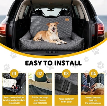 Dog Bed for Car Back Seat,Car Seat for Dogs Under 100 lbs,Pet Booster Seat Cushion,Easy to Install with 2 Safety Leashes,Gray