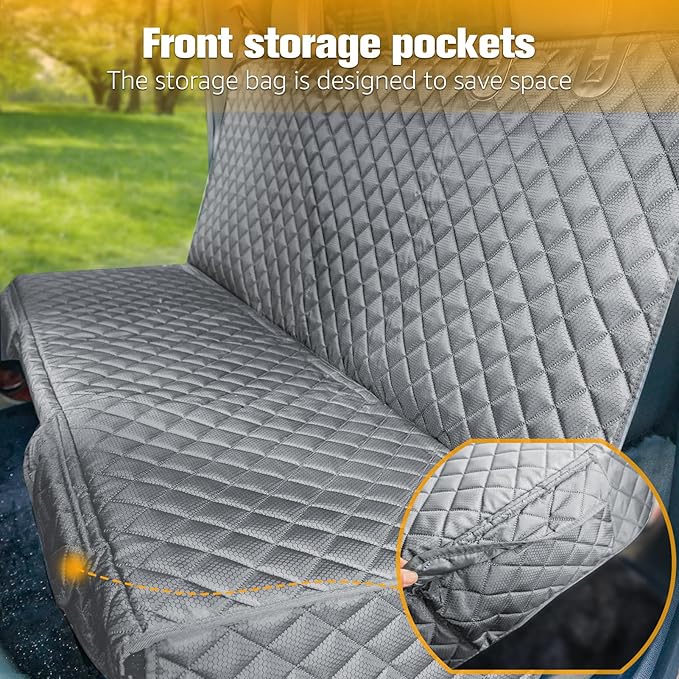 PETICON Dog Car Seat Covers for Truck Ford F150/Chevrolet Silverado 1500/Ram 1500/GMC Sierra 1500, Waterproof Pet Back Seat Cover for Trucks, Scratchproof Nonslip Durable Rear Seat Cover for Dogs