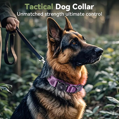 2026 Upgrade Waterproof AirTag Dog Collar, Military Tactical Dog Collar with AirTag Holder, Comfortable Control Handle and Metal Buckle, GPS Dog Collar Holder for Medium to Large Dogs (Purple, XL)