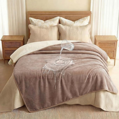 Luciphia Waterproof Blanket for Dog Washable Reversible Sherpa Fleece Throw Blanket for Bed Couch Soft Liquid Pee Proof Furniture Cover Protector for Small Medium Large Pet Cat Khaki 65" x 57"