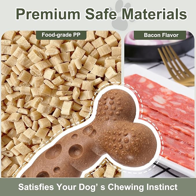 Dog Chew Toys for Aggressive Chewers 2 Pack Tough Dog Bone Toy for Small Medium Large Breed to Keep Them Busy (Medium/Large-Under 60LBS, Bacon Flavored)