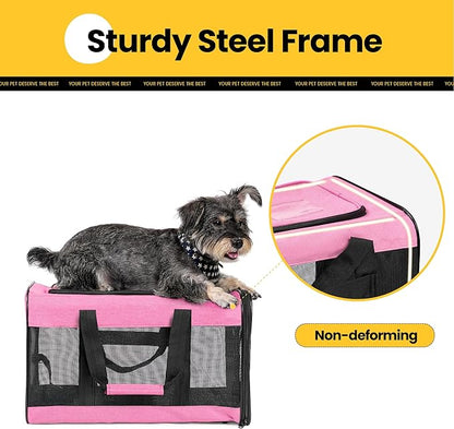 Conlun Dog Carrier Soft Sided, Large Cat Carrier with Inner Safety Leash, Pet Transport Carrier for Large Cats and Medium Dogs up to 20 Lbs, Collapsible Travel Puppy Carrier Bag -Pink L