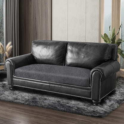 ANARACHON Leather Look Couch Cushion Covers Sofa Seat Slipcovers Sets Couches Furniture Protector for Sectional Armchair Loveseat Pets Kids Stretch Spandex Fabric (1 Cushion Loveseat, Dark Grey)