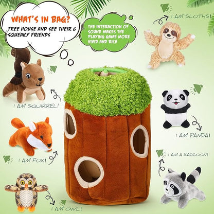 Skylety 7 Pieces Hide and Seek Dog Toys Activity Puppy Chew Squeaky Toys Plush Stuffing Burrow Woodland Stuffing with Squeakers for Small Medium Pets Dogs Puppy Gift(Cute,Medium)