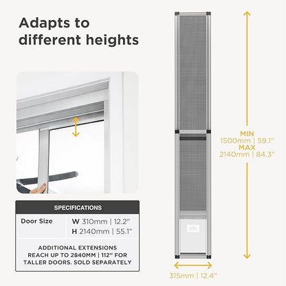 Hakuna Pets V2 Patio Pet Door Screen Insert Panel for Sliding Doors, Fits Door Track Min Ht 59.05" to Max Ht 84.25", UV Resistant Mesh, Magnetic Dog Door, Easy Install and Removal, Medium, Silver