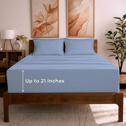 Mellanni California King Sheet Set - 6-Piece Iconic Collection Bedding, (Including 4 Pillowcases), 21-Inch Extra Deep Pocket, Easy Care, Ultra Soft, Cooling Sheets, Brushed Microfiber - Sky Blue
