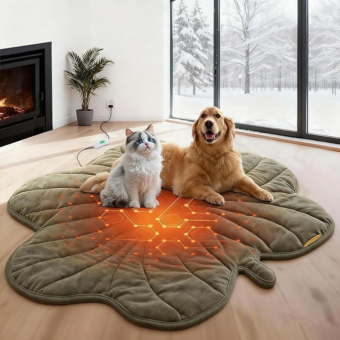 Vagascape Extra Large Dog Heating Pad Waterproof Electric Heated Pet Beds for Indoor Outdoor, Adjustable Temperature, Washable Green Clover Shaped Cat Heating Pad Non Slip Bottom(47"X36")