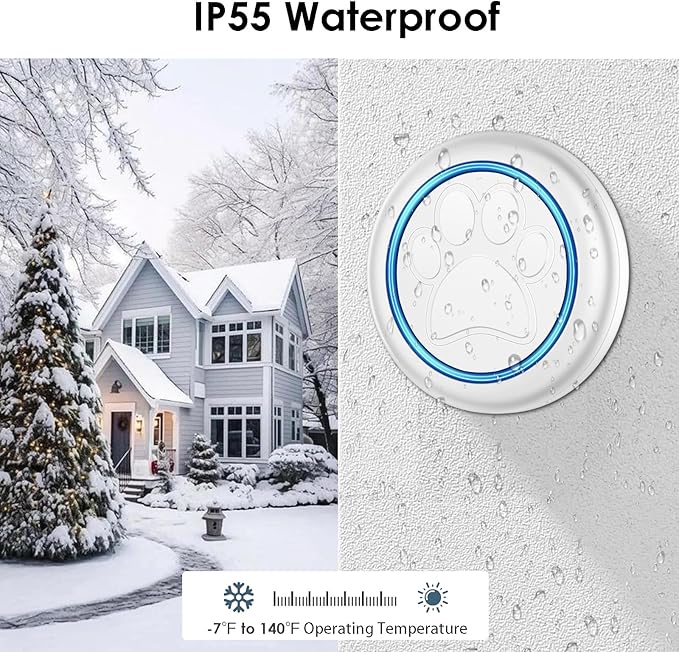 Full House Dog Doorbell for Potty Training, Wireless Pet Doggie Door Bell Training to Go Outside, Waterproof Touch Button, Over 1000 feet Range (White, 1 Button + 1 Receiver)
