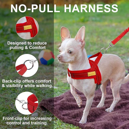 BEAUTYZOO No Pull Dog Harness Medium Sized Dog, Breathable Mesh Padded Dog Harness and Leash Set, Adjustable Reflective Escape Proof Dog Vest Harnessss Quick Fit for Training Walking, Red M