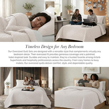 Southshore Fine Living, Inc. Dorm Comforter, Twin/XL Quilt Bedding Set, College Dorm Room Bedding Essentials, Stain Resistant, Machine Washable, XL/Twin Quilt Bed Spread with Pillow Sham, Bone Color