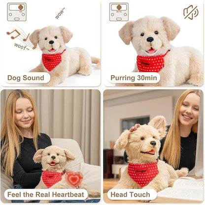 Chongker Interactive Companion Robot Dog Pets, Handmade Weighted Stuffed Animals, Cat Plush Toy with Voice Response, Realistic Heartbeat and Purring