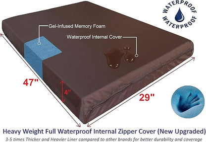 Dogbed4less Orthopedic Gel Memory Foam Pet Dog Bed, Waterproof Liner with External Microsuede Cover and Bonus Antislip Cover (Microsuede Gray, 47"X29"X4" Inches)