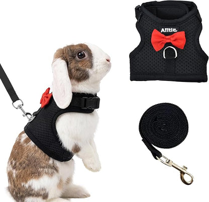 AIITLE Rabbit Harness and Leash Set with Cute Bow, Soft Breathable Mesh Vest Harness for Rabbits Kitten Ferret Puppy Small Pets Walking Supplies Black S