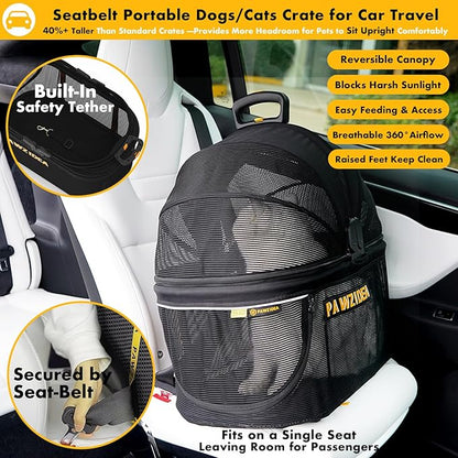 PAWZIDEA Pet Stroller 4 in 1, Foldable Cat Stroller with Detachable Carrier for Small Medium Dogs & Cats, Escape-Proof No-Zip Canopy, Lightweight Portable Travel Crate & Car Seat Combo, Storage Basket