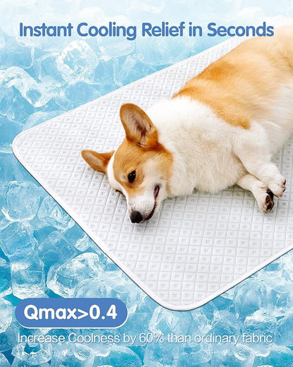 Dog Cooling Mat - Instant Cooling Pet Bed for Dogs & Cats, 6-12°F Drop, Non-Toxic & Machine Washable, Anti-Slip Bottom, Cool Mat for Indoor & Travel Use Light Gray 42" x 28"