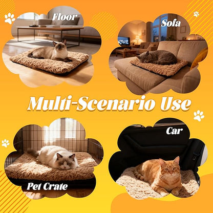 PatiencET Self Warming Cat Bed for Indoor Cats 14'' x 20'' - Cozy Fleece Heating Pad, Non-Electric Thermal Mat for Small Pets, Washable Soft Cushion for Winter Comfort and Warmth Khaki