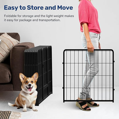 HealSmart Dog Playpen 40 Inch 8 Panels, Heavy Duty Metal Portable Pet Playpen Indoor Outdoor for Camping, Yard, RV, Garden Fence, Privacy Patio, Black