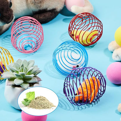 Jecery 5 Pcs Cat Spring Balls Toys Stretchable Rolling Balls Colorful Playful Coils Interactive Action Toy Caged Rats for Kitten Pet Supplies (Catnip Rats,Multicolor)