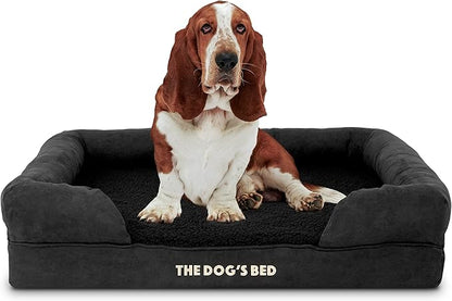 The Dog’s Bed Orthopedic Memory Foam Dog Bed with Bolsters for Large Dogs, Waterproof Washable Cover, Anti-Slip Base, Calming Surface – CertiPUR-Certified Foam, Plush Fabric, Black Plush, Large