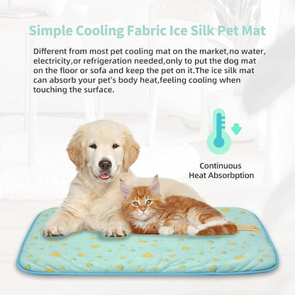 NWK Pet Cooling Mat for Large Dogs -Q-Max>0.345 Ice Silk Cooling Mat for Dogs & Cats Portable & Washable Pet Cooling Blanket, Car Seats, Beds for Summer (Green Leaf, 39'' X 27'' X 0.3'')