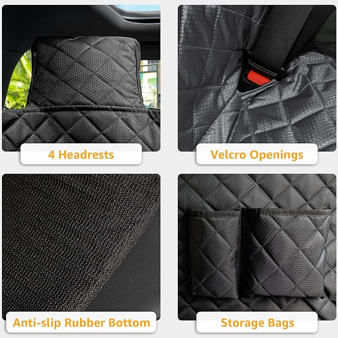 Dog Seat Cover for Tesla Model 3 & Y - Waterproof Back Seat Hammock with Mesh Window & 2 Door Protectors - Scratch & Mud Protection