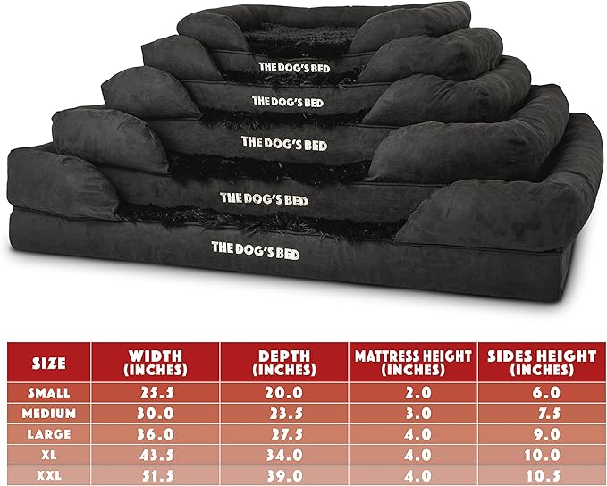 The Dog’s Bed Orthopedic Memory Foam Dog Bed with Bolsters for Medium Dogs, Waterproof Washable Cover, Anti-Slip Base, Calming Surface – CertiPUR-Certified Foam, Fur Fabric, Black Fur, Medium