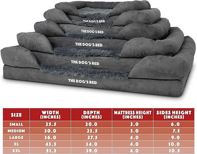 The Dog’s Bed Orthopedic Memory Foam Dog Bed with Bolsters for XXL Dogs, Waterproof Washable Cover, Anti-Slip Base, Calming Surface – CertiPUR-Certified Foam, Fur Fabric, Grey Fur, XXL