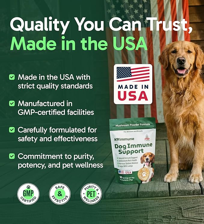 K9 Immune, All-Natural Mushroom Powder for Dogs for Immunity, Digestion, Joints, & Energy, Antioxidant-Rich & USA-Made, Dog Immune Support with Turkey Tail Mushroom for Dogs, 30 Servings