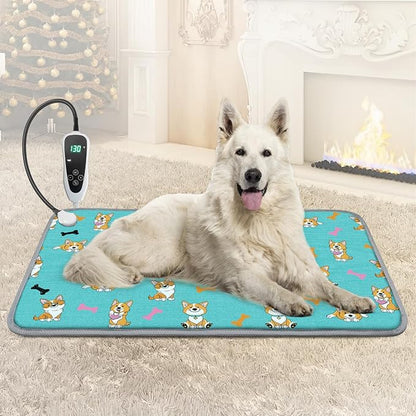 GOLOPET Large Dog Heating Pad 34x21in with Smart Thermostat Switch and Power Line Protection Tube,Obtained MET and UL Dual Certification,Waterproof Pet Pad, Suitable for Dogs of All Ages-Blue