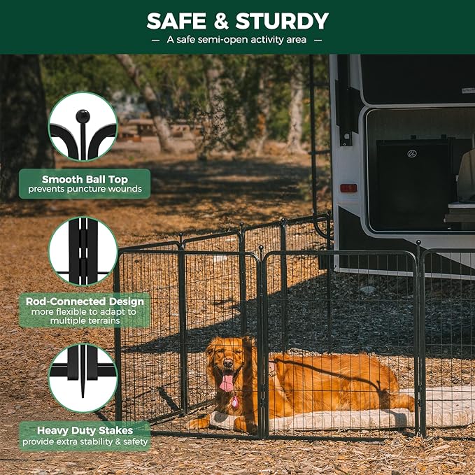 FXW Rollick Unleashed Dog Playpen for Indoor, Yard, RV Camping, 50 inch 24 Panels for Large Dogs, Black│Patented