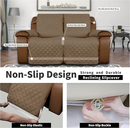 Easy-Going Oversized Loveseat Recliner Cover, Reversible Couch Cover for Double Recliner, Split Sofa Cover for Each Seat with Elastic Straps for Kids, Dogs, Pets(Oversized 2 Seater, Camel/Ivory)