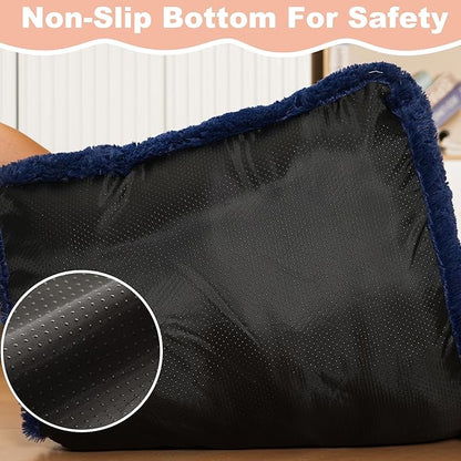 Bedfolks Waterproof Dog Crate Pad, Plush Dog Kennel Bed with Removable Cover, Faux Fur, Washable, 21"x13", Dark Blue