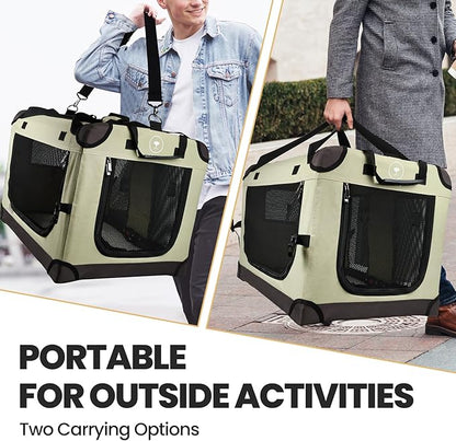 PEGIC Large Cat Carrier for Car Travel, Soft Sided Collapsible Pet Carrier for Outdoor and Indoor Uses, Roomy Extra Large Carrier for 2 Kittens, Large Cat or Puppies up to 50lbs, Brown