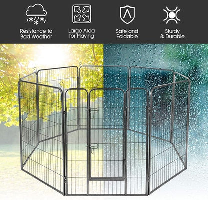 Giantex 40 inch Dog Fence with Door, 16/8 Panels Dog Playpen for Outside Large Dogs, Portable Pet Playpen Fencing Enclosures, Heavy Duty Metal Camping Fences for The Yard (16 Panels, 40 inch)