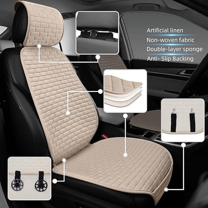 Linen Car Seat Covers Front Seat Covers - 2 PCS Durable & Non-Slip Breathable Cloth Fabric Car Seat Protector, Universal Fit for Most Automotive, Vans, SUVs, Trucks - Gray