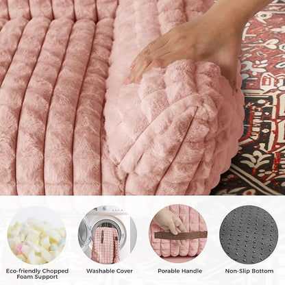 Cute Small & Medium Dog Couch Bed – Supportive & Fluffy Pet Sofa with Faux Rabbit Fur Washable Cover in 3D Diamond Pattern, 36" Pink