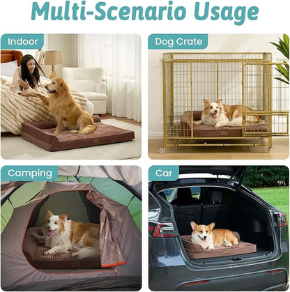 COZY KISS Orthopedic Dog Bed for Extra Large, XXL Dogs Bed, L Shaped Foam Anti-Slip Bottom Giant Pet Cat Sofa with Washable Cover, Suitable for Pet Up to 150 lbs, 48x35x8 inch, Brown ﻿