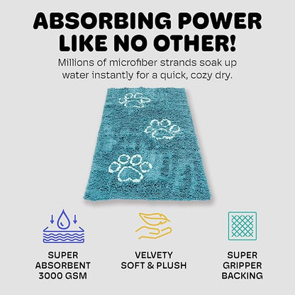 Dog Gone Smart Dirty Dog Doormat - Fast Drying Rug with Super Gripper Backing for Clean Floors - Super Absorbent and Machine Washable Mat for Muddy Paws - Pacific Blue