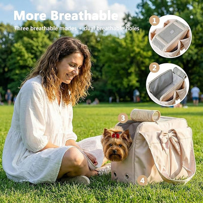 Dog Purse Carrier for Small Dogs, Soft Dog Tote Bag Carrier with 4 Large Pockets, No Collapse, Lightweight, Smart Zipper Lock, Comfortable Puppy Cats Rabbit Carrier for Travel, Outdoor(Pink)