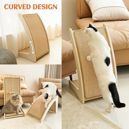 PETKARAY Curved Sisal Cat Scratcher Board, Ramp Scratching Post and Scratch Pad for Indoor Cats, Wall Furniture Protector