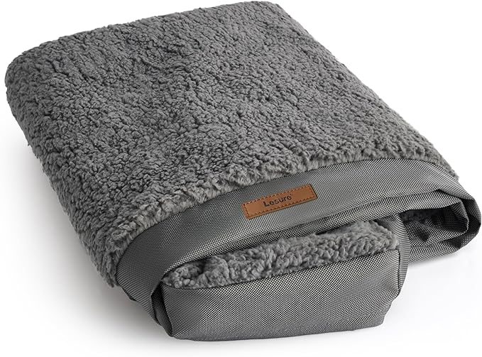 LE SURE XL Washable Dog Bed Cover Replacement Plush Fleece Cover for Orthopedic Egg Crate Foam Pet Mat 44x32x3 Inches, Dark Grey