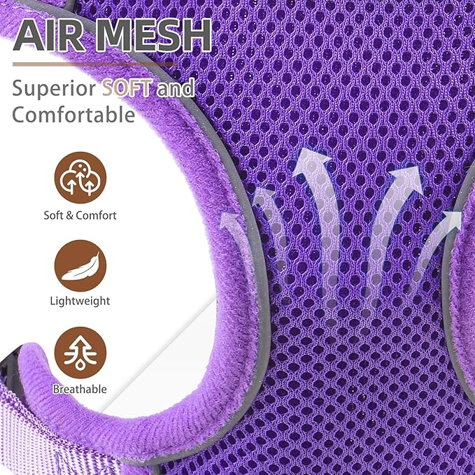 PUPTECK Small Dog Harness and Leash Set, No Pull Adjustable Puppy Cat Harness, Reflective Soft Mesh Pet Vest Small Sized, Purple, M