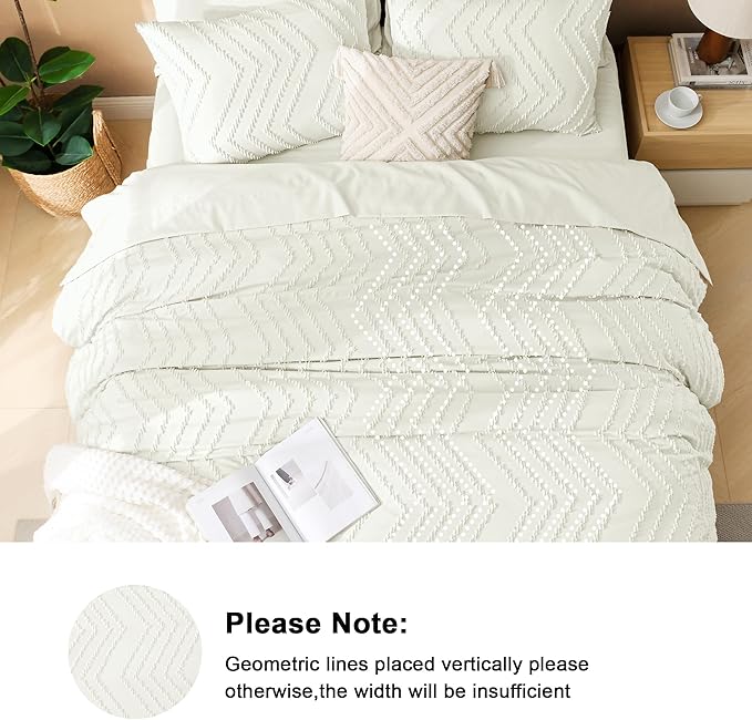 Litanika Oversized King Size Comforter Set with Sheets Ivory - 7 Pieces Bed in a Bag Oversized King Boho Tufted Complete Bedding Sets with Comforter, Sheets, Pillowcases & Shams