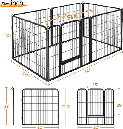 Topeakmart 32-Inch 6 Panel Heavy Duty Portable Pet Playpen Dog Exercise Pen Cat Fence Crate Cage Kennelwith Door Puppy Rabbits Play Pen,Outdoor/Indoor,Black