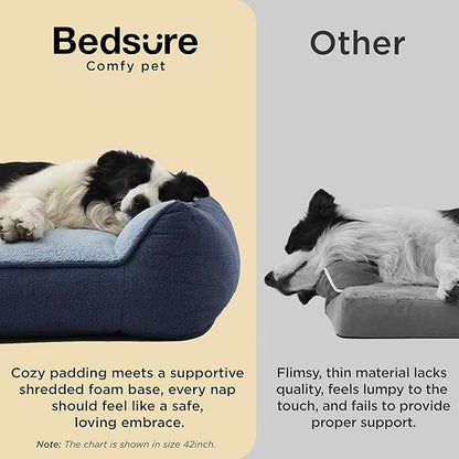 Bedsure SupportMax™ Orthopedic Dog Bed Medium Size Dog - As Seen on TV Extra Thick Supportive Medium Dogs Beds with Waterproof Washable Cover, Comfort Pet Bed Sofa with Soft Sherpa, Navy, 35"
