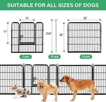 Dog Pen Pet Playpen Kennel Fence Outdoor Indoor Play Yard Puppy Exercise Barrier 31'' W x 24'' H 16 Panels (16 Panels, 24 Inches)