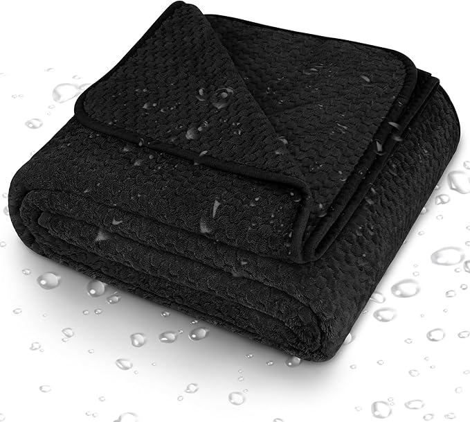 Catalonia Waterproof Pet Blanket for Sofa, Bed & Couch - Reversible Leakproof Fleece Furniture Protector Cover - Liquid Pee Proof Dog Cat Blanket for Small Medium Large Pets, Black, 40" x 30"