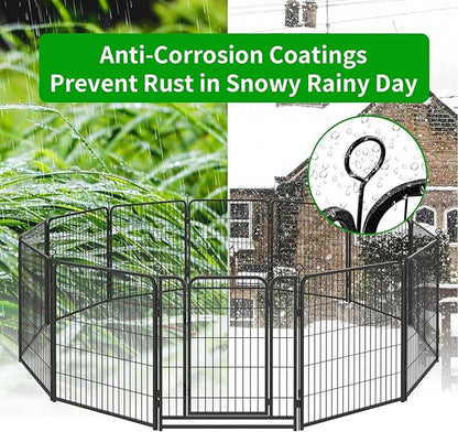 Kfvigoho Dog Playpen Outdoor Extra Wide 32 Piece Panels Heavy Duty Dog Fence 40" Height Anti-Rust with Doors Portable for RV Camping Yard, Total 84FT, 561 Sq.ft, Snowy Black