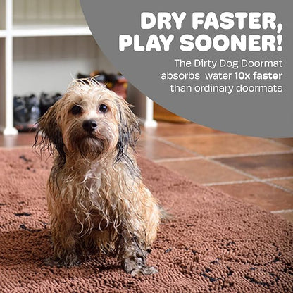 Dog Gone Smart Dirty Dog Doormat - Fast Drying Rug with Super Gripper Backing for Clean Floors - Super Absorbent Microfiber and Machine Washable Mat for Muddy Paws - Brown